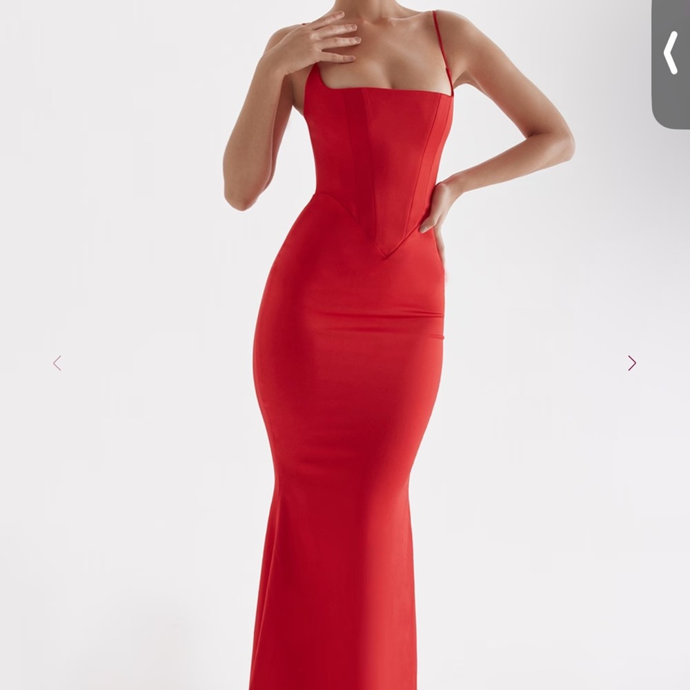 House of CB Olivette Red Rose Satin Dress